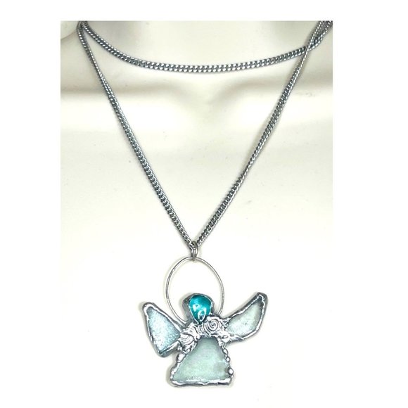 Sea Glass Angel Pendant Bezel Handcrafted with intricate Silver Blend Metalwork - Picture 9 of 16